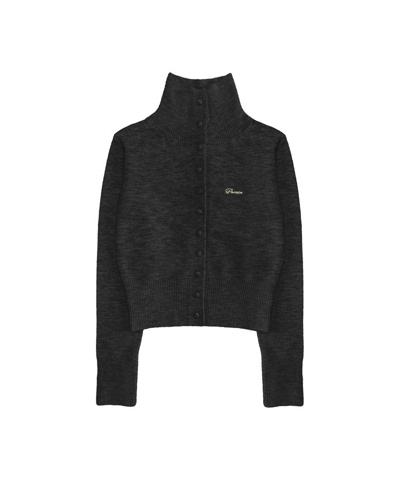 마렌 하이넥 니트 가디건_챠콜 Maren High-Neck Knit Cardigan_Charcoal