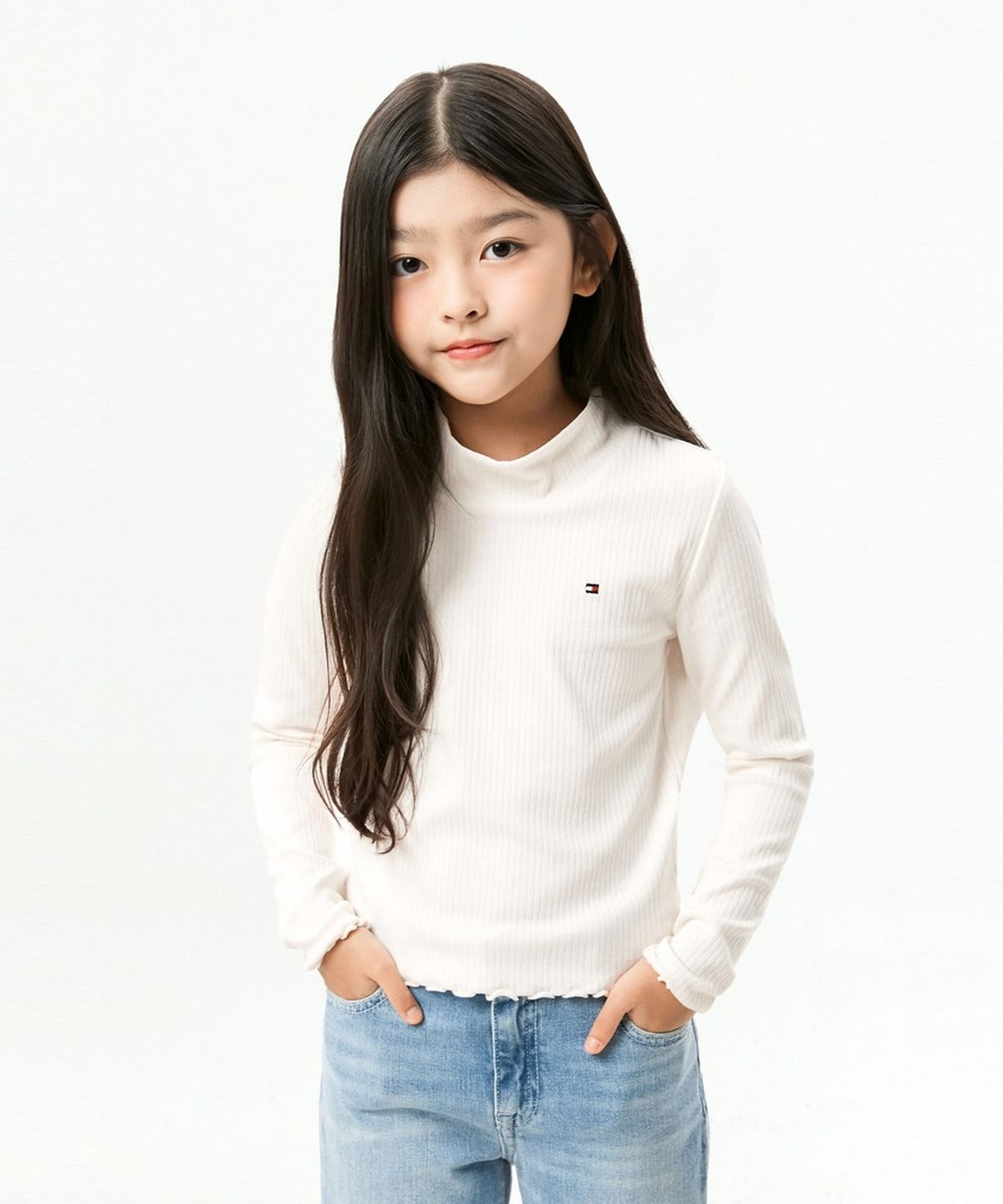 타미힐피거 키즈(TOMMY HILFIGER KIDS) 스트레치 모크넥 롱슬리브 탑