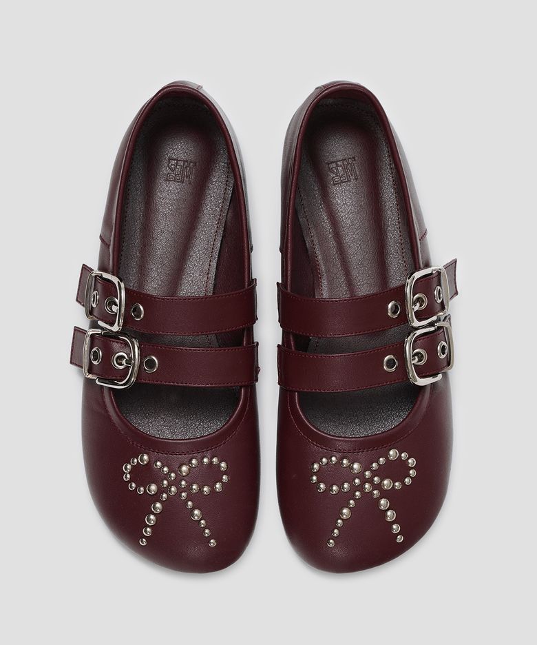 Ribbon Rivet Buckle Flats [Wine]
