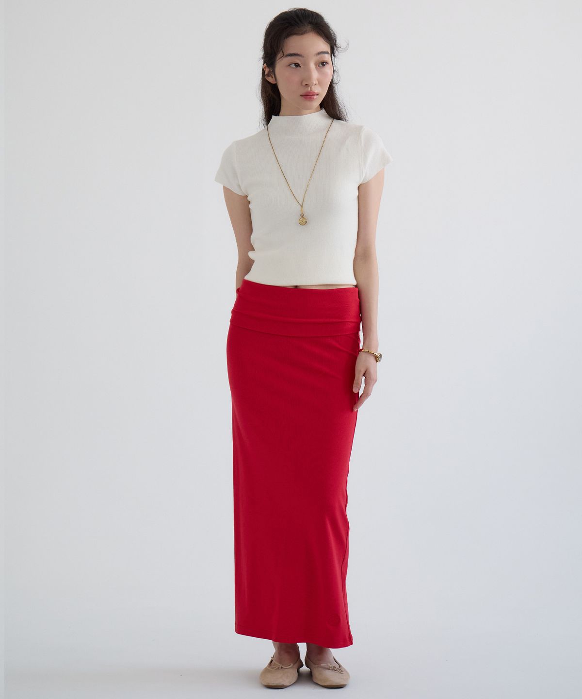 살롱 드 욘(SALON DE YOHN) Relax Straight Long Skir_Red