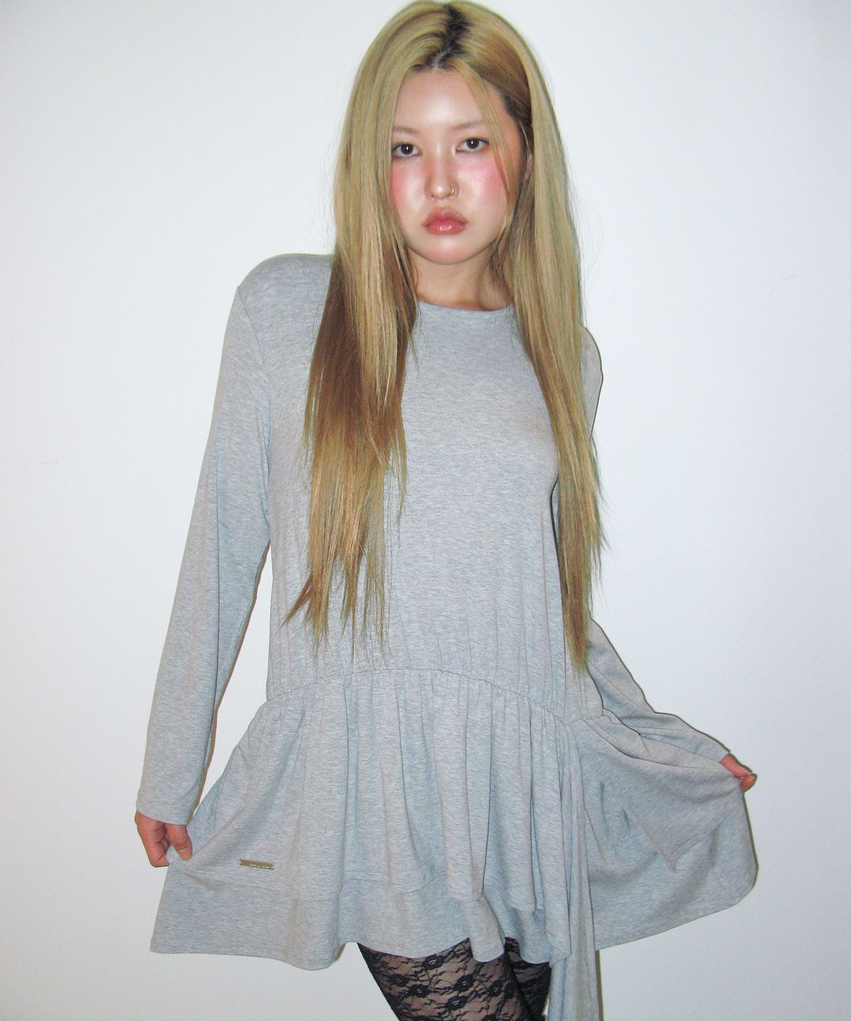 아메스 월드와이드(AMES-WORLDWIDE) JERSEY SHIRRING LAYERED DRESS GREY