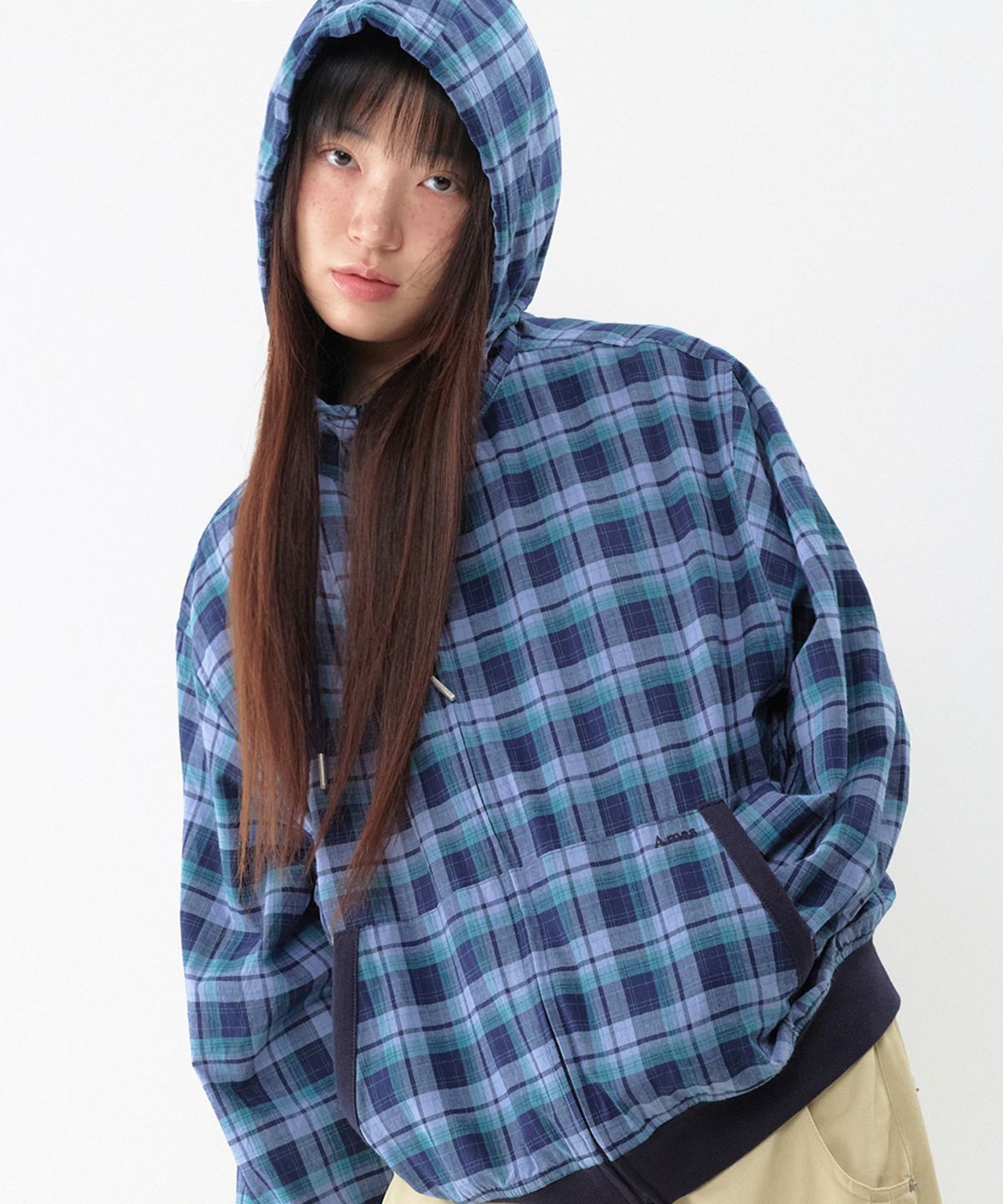 아메스 월드와이드(AMES-WORLDWIDE) CHECK HOODED WINDBREAKER BLUE