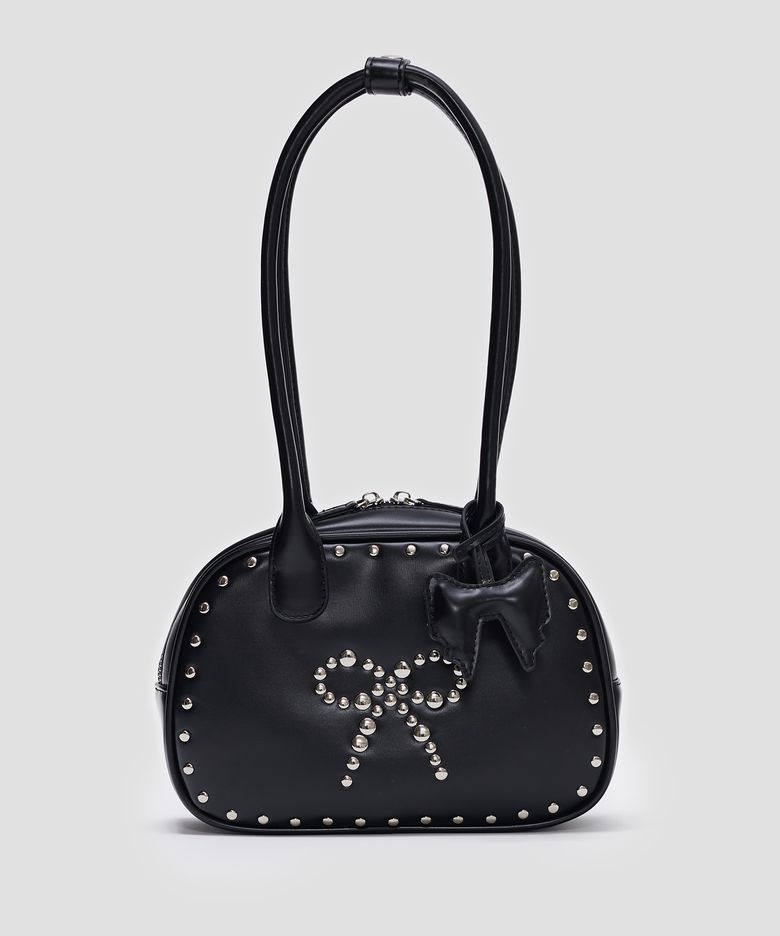 Ribbon Rivet Shoulder Bag [Black]