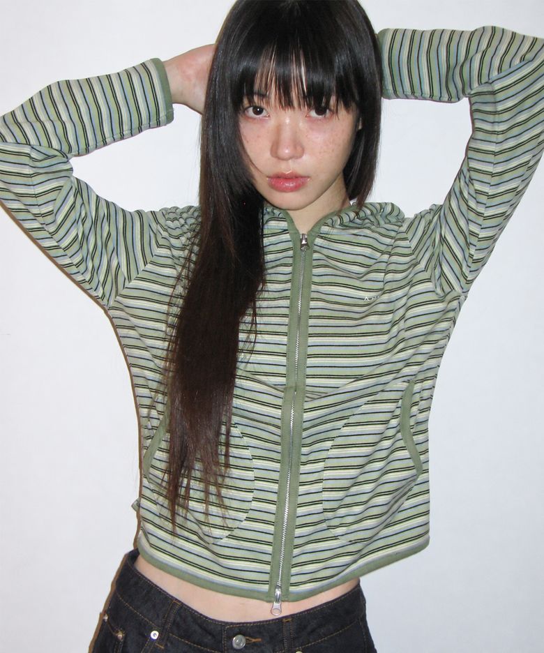 STRIPE SOFT HOODIE ZIP-UP GREEN