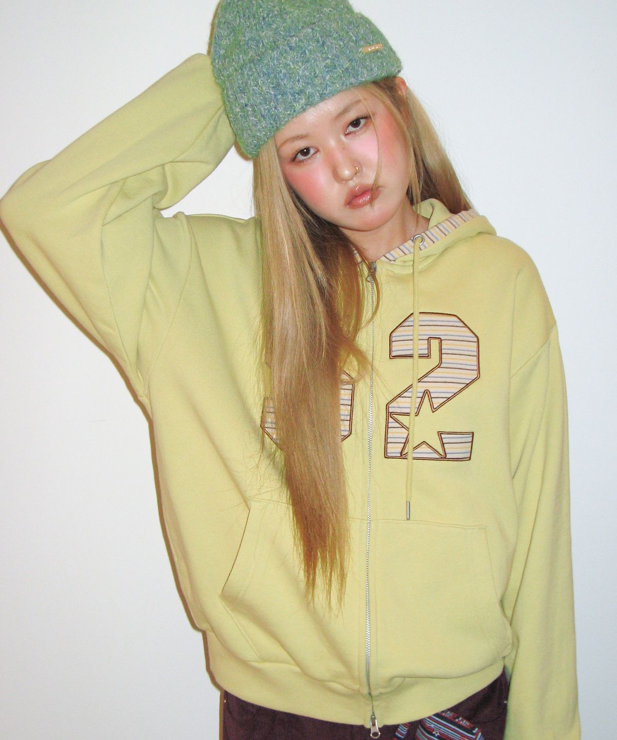 아메스 월드와이드(AMES-WORLDWIDE) 52 STRIPE APPLIQUE HOODIE ZIP-UP YELLOW