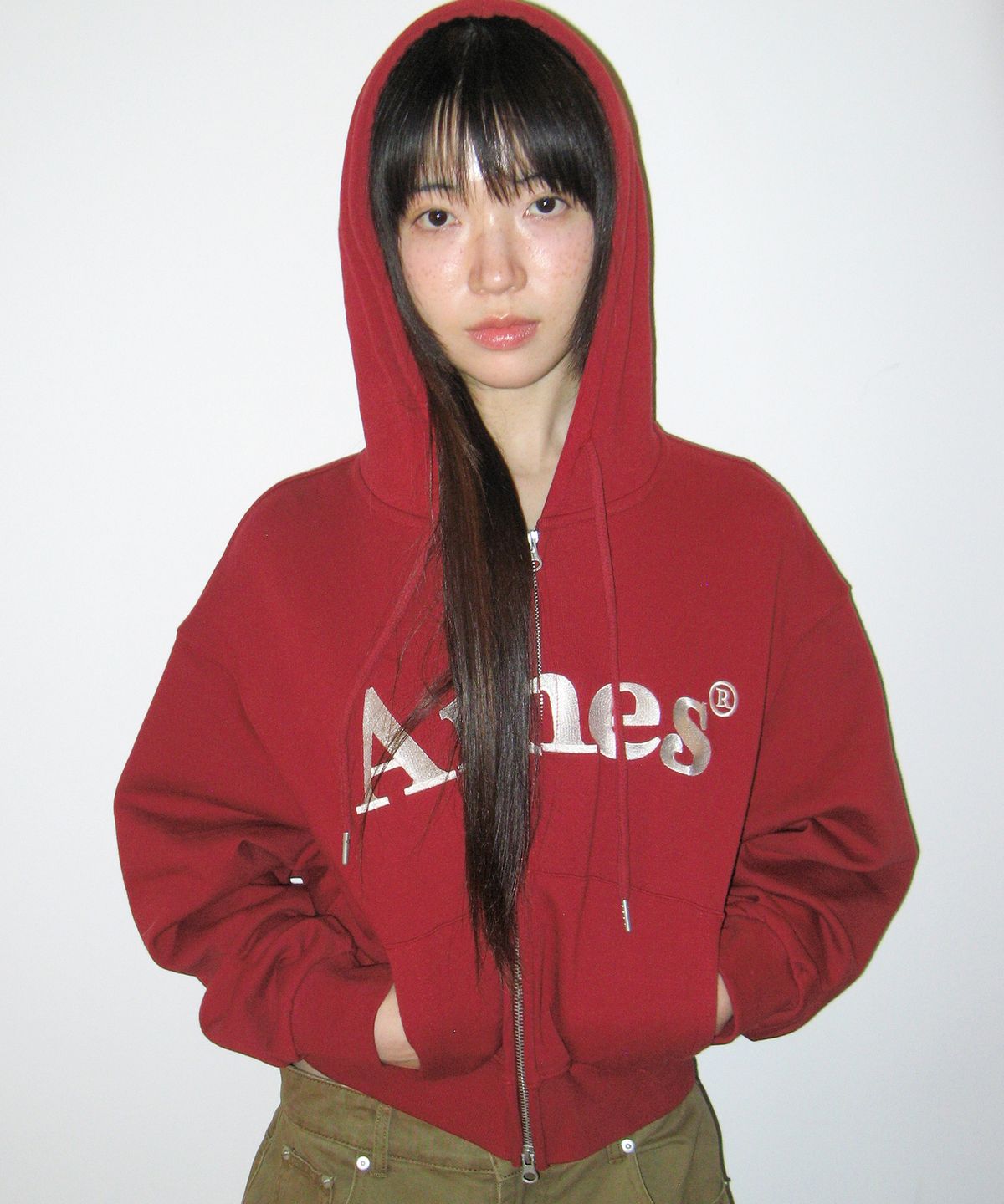 아메스 월드와이드(AMES-WORLDWIDE) BASIC LOGO HOODIE ZIP UP BURGUNDY