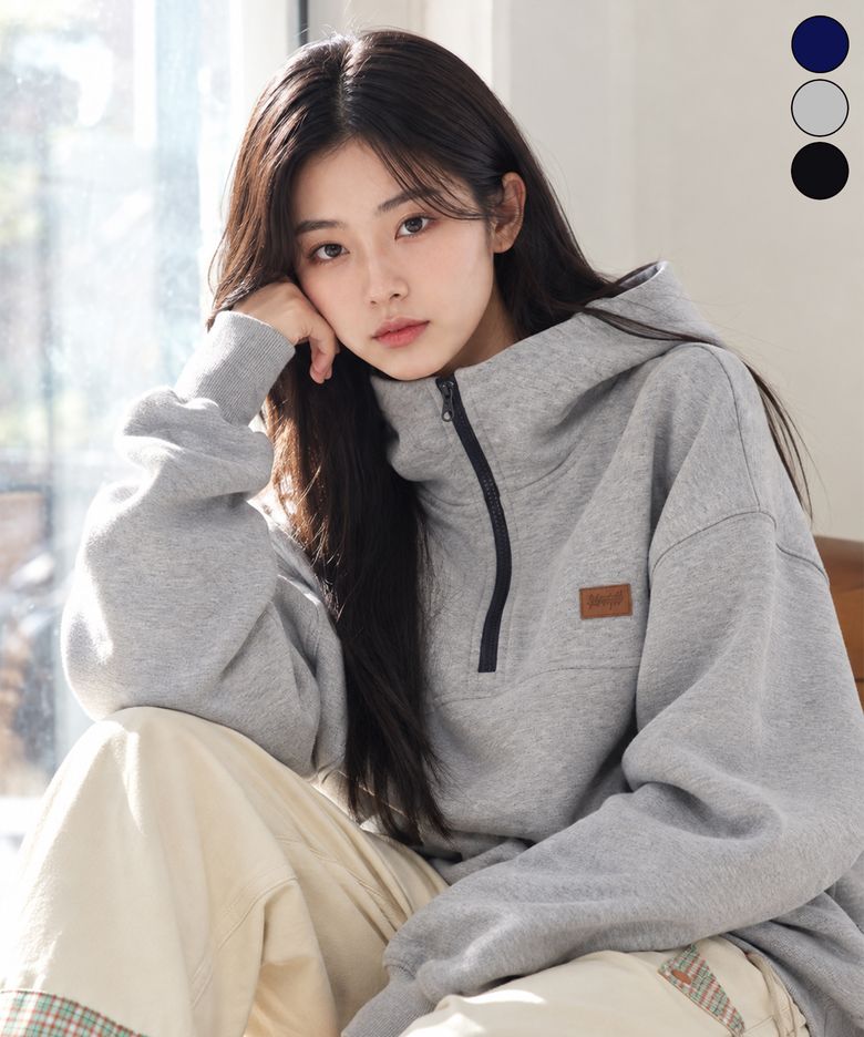 아노락 레더패치 세미크롭 후드티 3Color YHT-4Y08