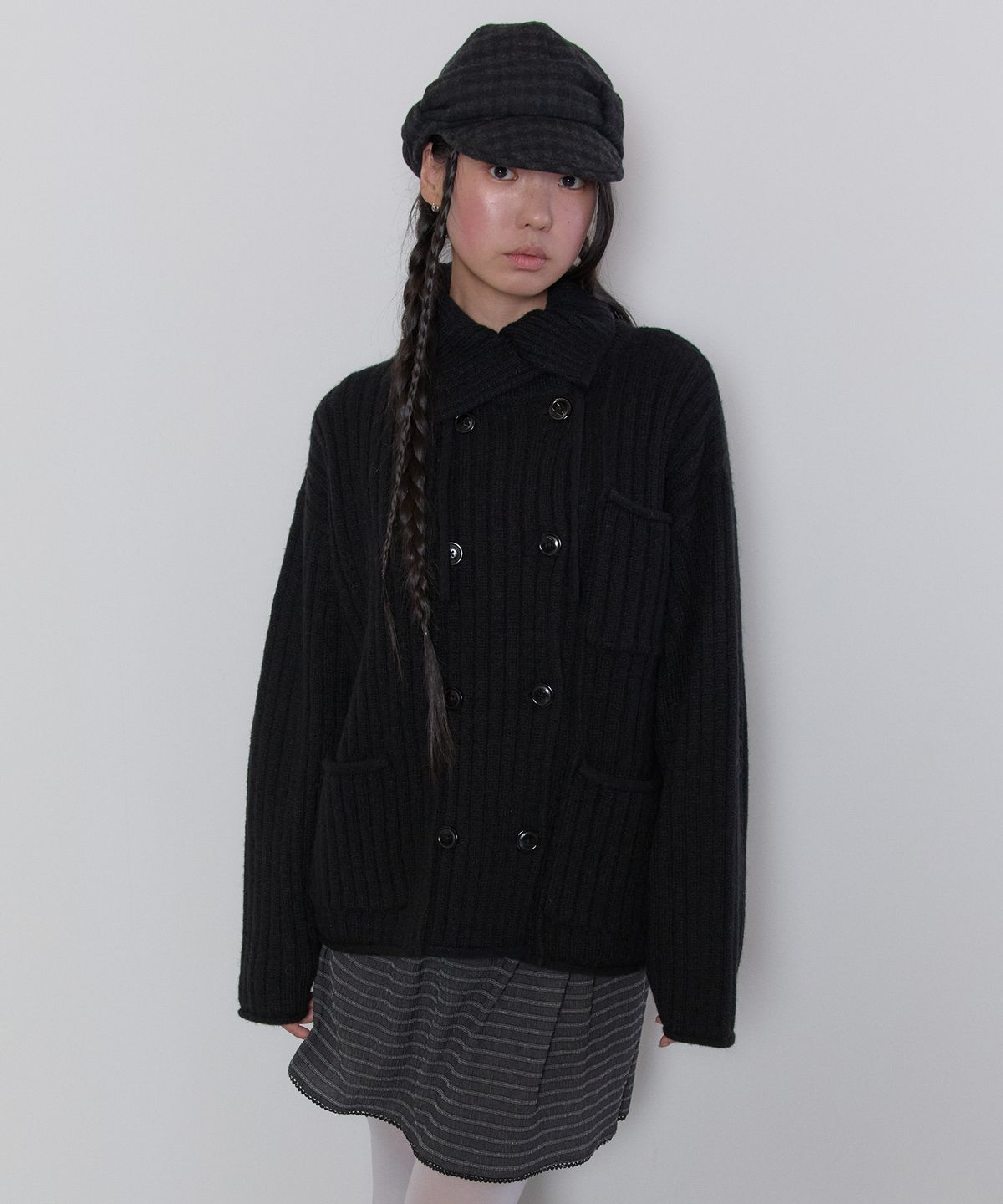 타입서비스(TYPESERVICE) Double Breasted Knit Cardigan [Black]
