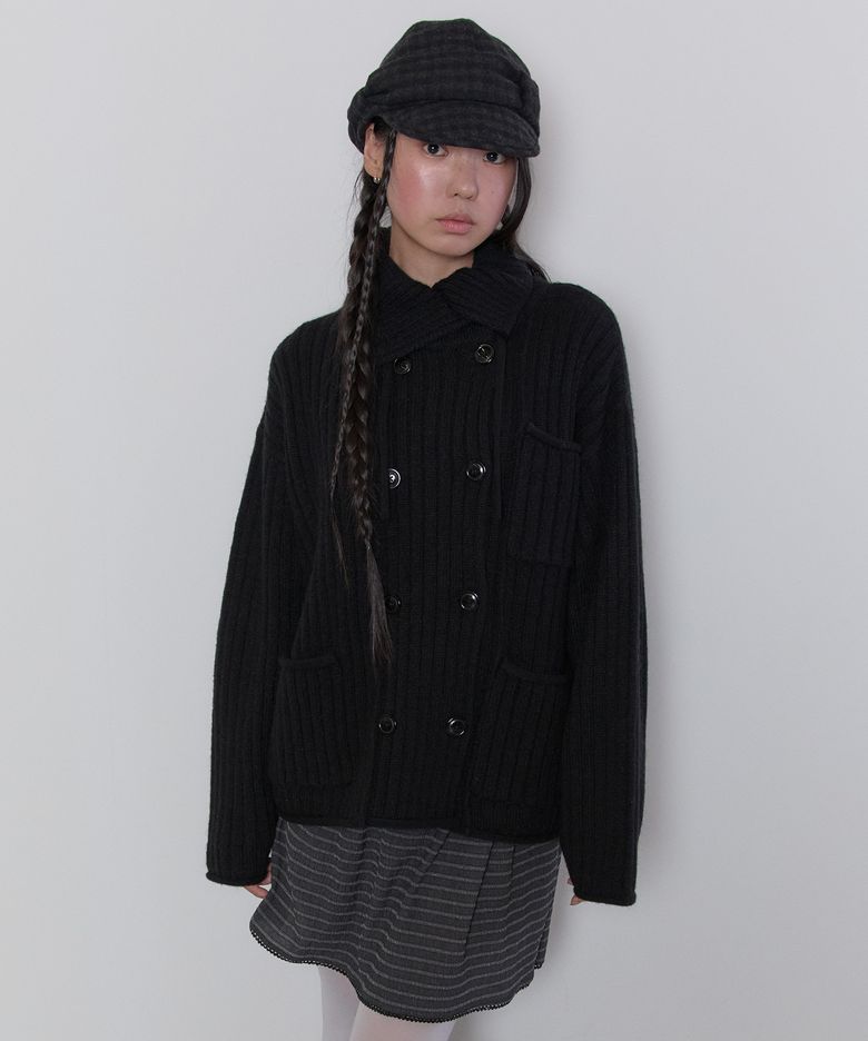 Double Breasted Knit Cardigan [Black]