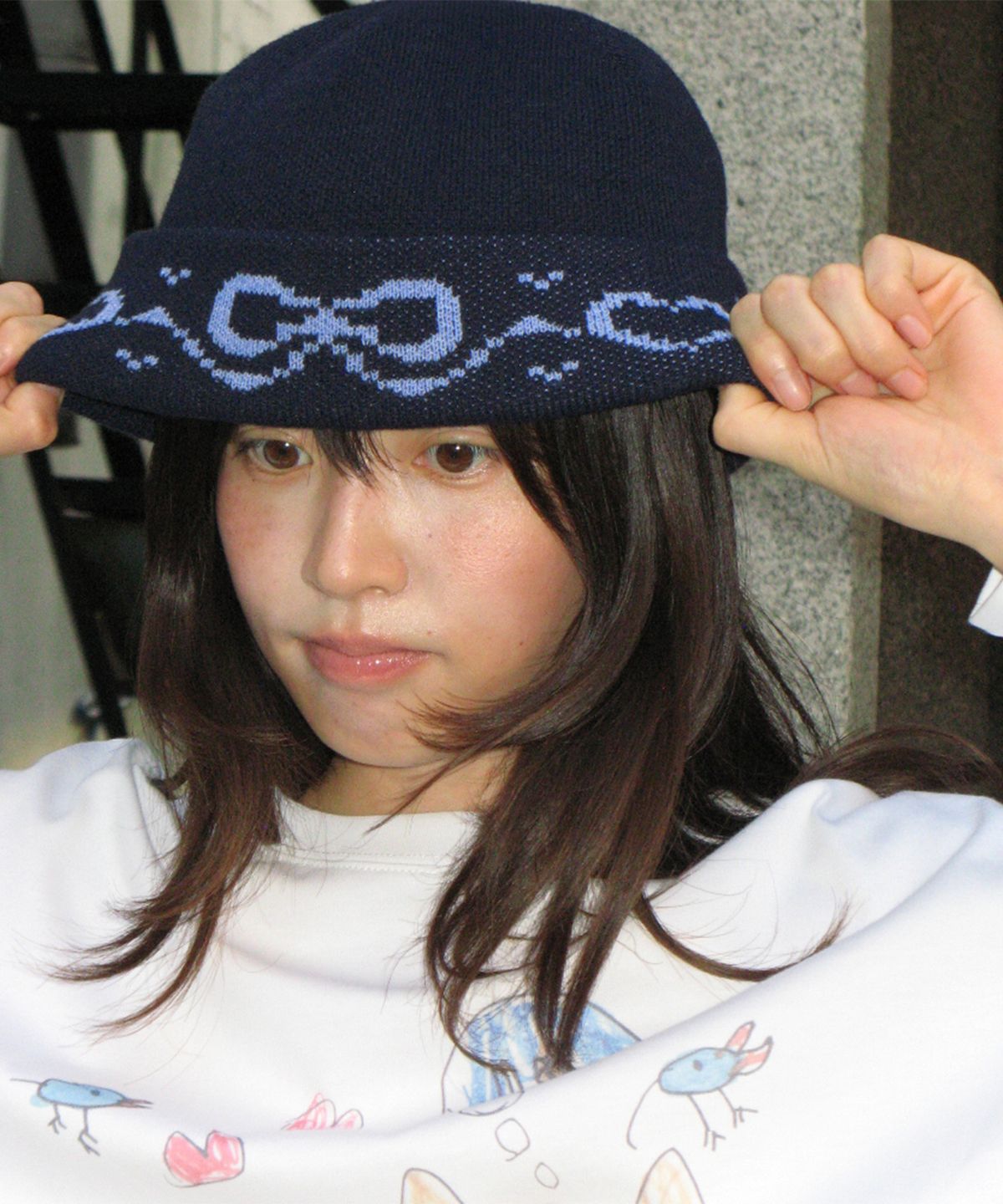 론론(RONRON) RIBBON JACQUARD BEANIE NAVY