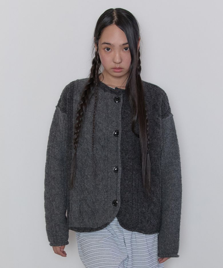 Rolled Edge Cable Cardigan [Gray]