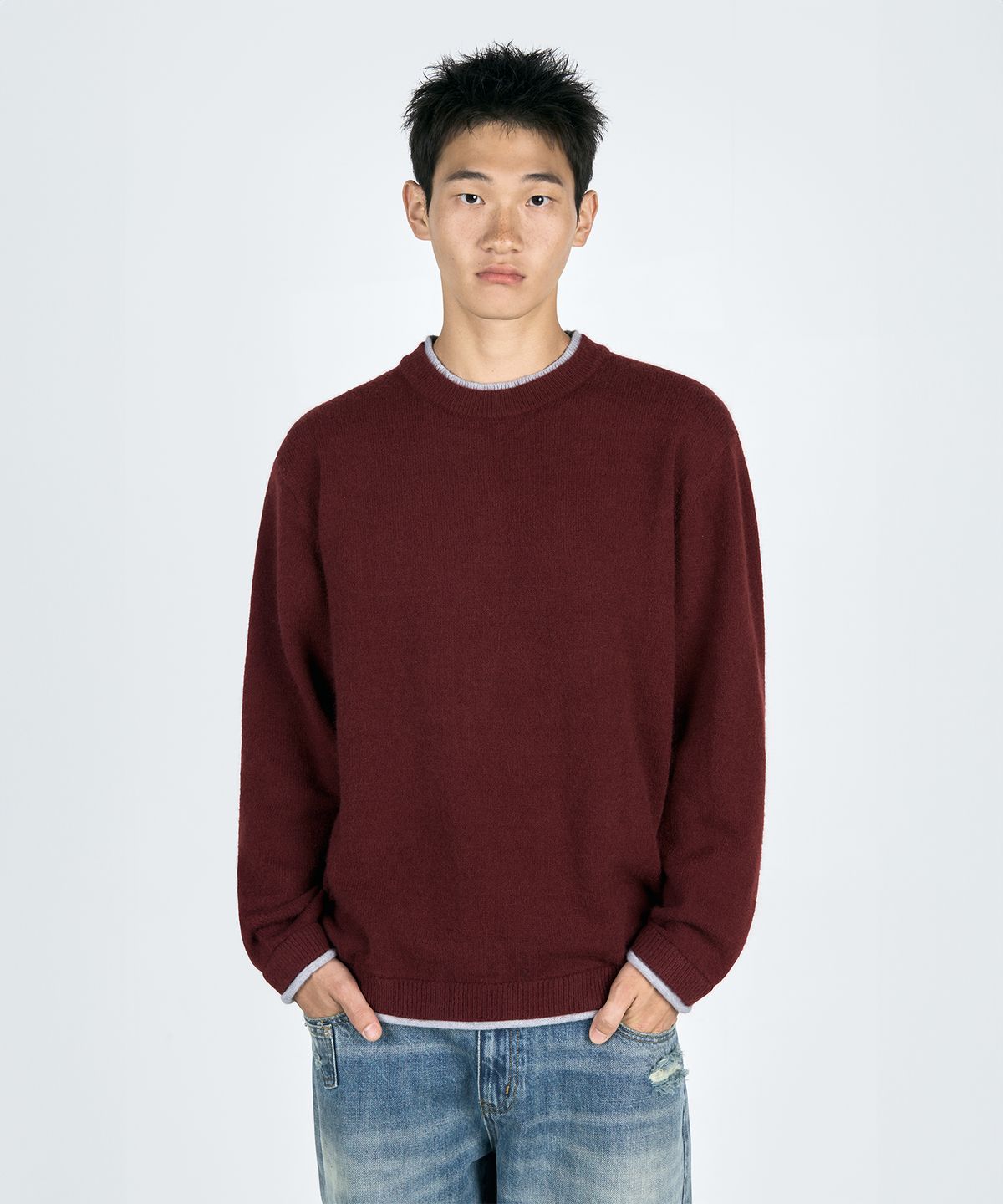 어반스터프(URBANSTOFF) 더블립 라운드 니트 (버건디)