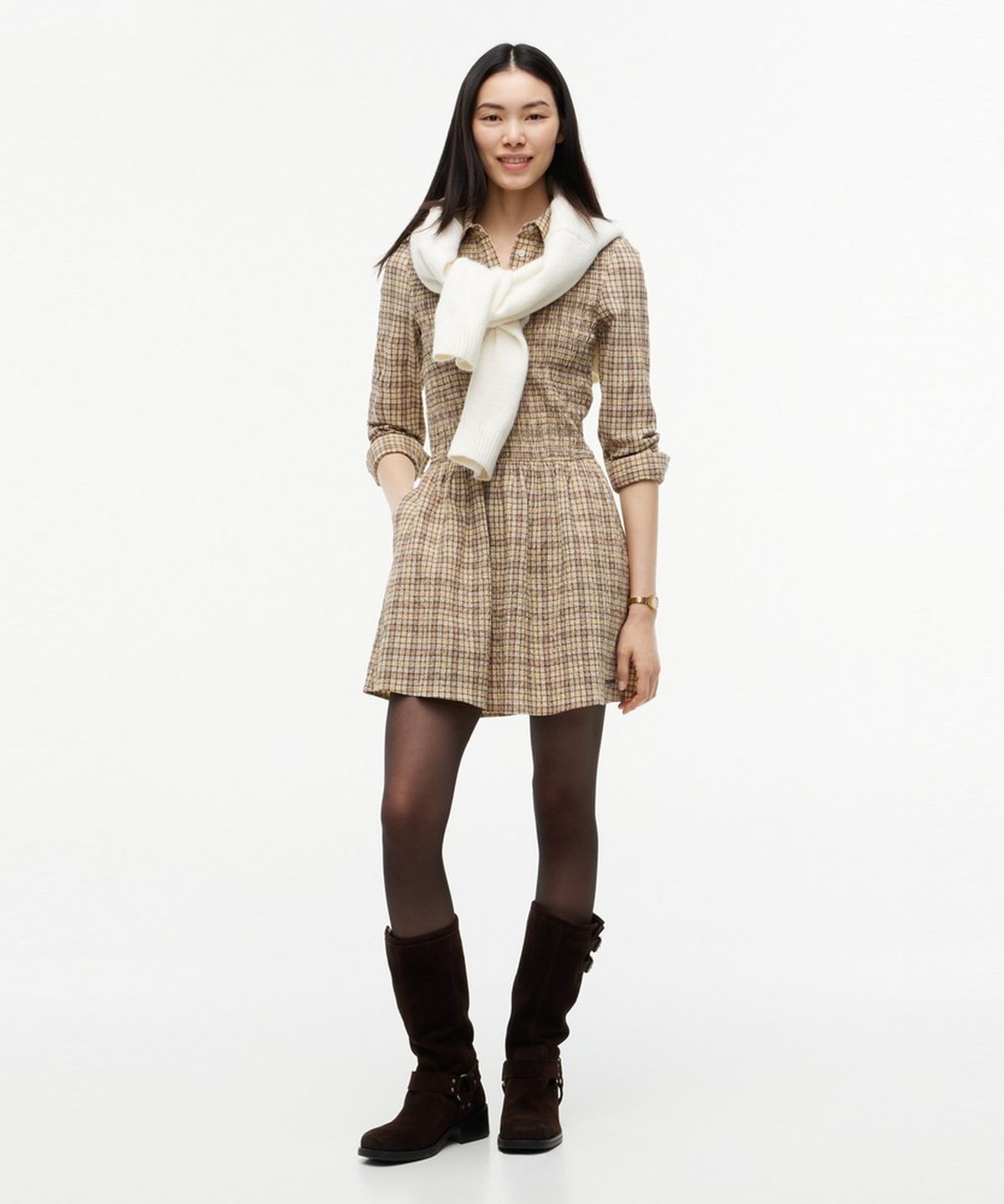 타미진스(TOMMY JEANS) 스모크 롱슬리브 미니 드레스 (T32G7WOP12TWT10L4)