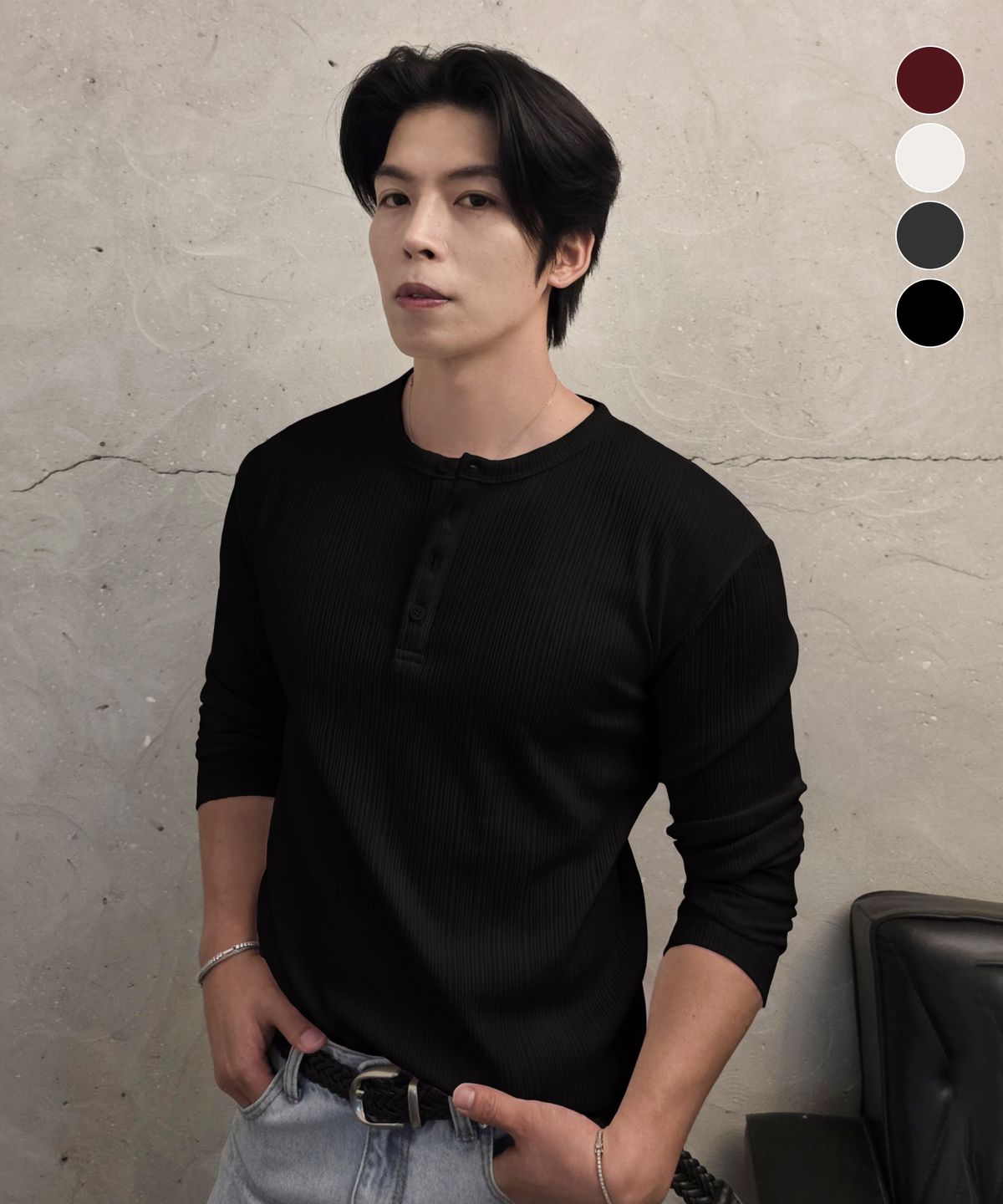 에드리엘로스(ADLIELOS) 세드릭 헨리넥 머슬핏 니트 4COLOR