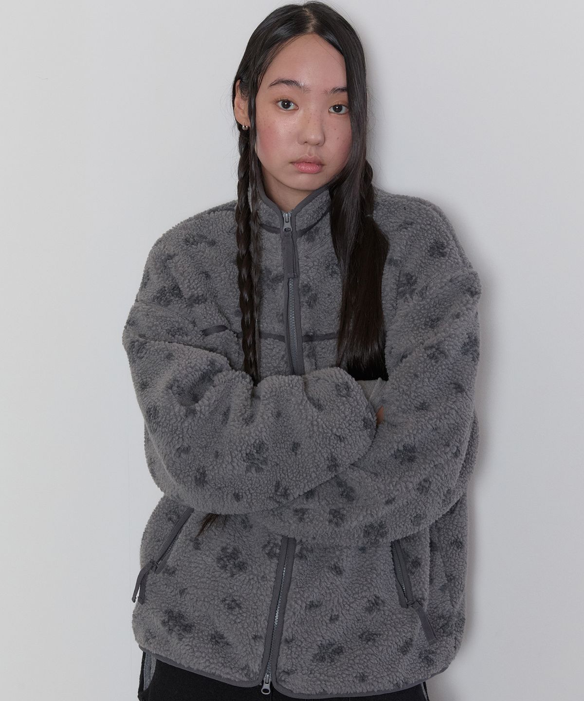 타입서비스(TYPESERVICE) Mixed Bloom Fleece Jacket [Charcoal]