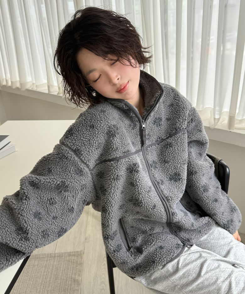 Mixed Bloom Fleece Jacket [Charcoal]
