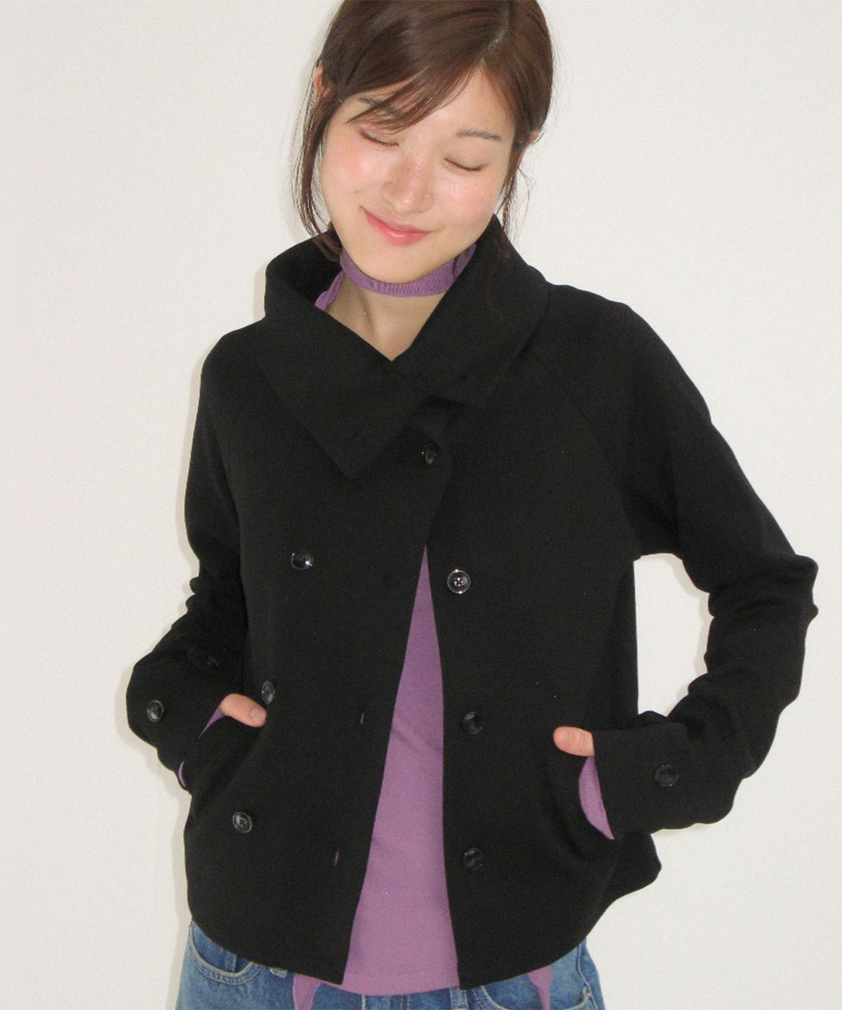 론론(RONRON) UNBALANCE DOUBLE JACKET BLACK