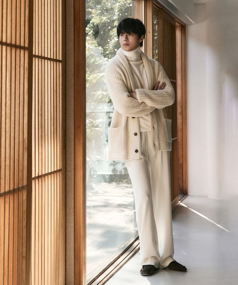 조안 이탈리안 울 코튼 숄 가디건 아이보리