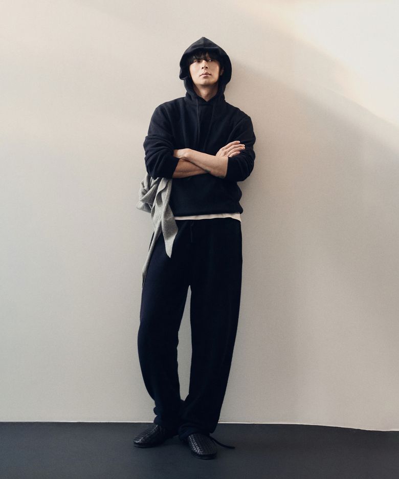 새디 메리노울 드로스트링 조거 니트 팬츠 네이비
