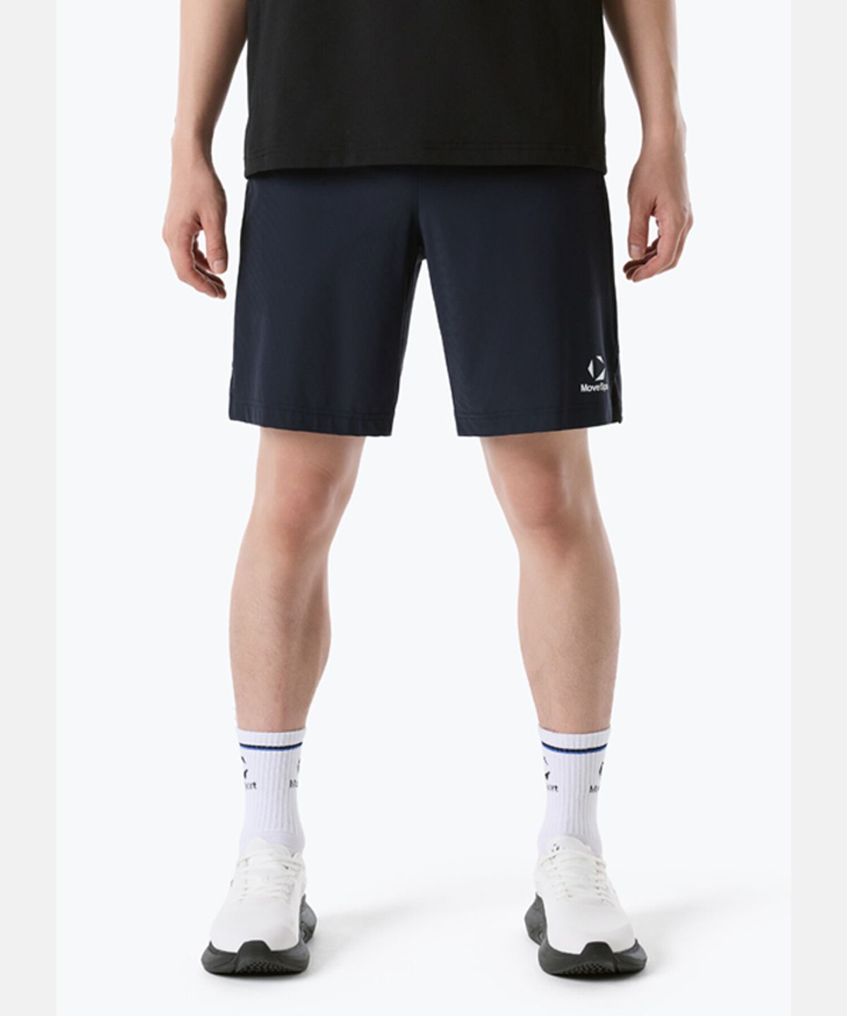 무브스포츠 바이 데상트(MOVESPORT BY DESCENTE) 로고 5부 니트 쇼츠 네이비 VS121EKH11