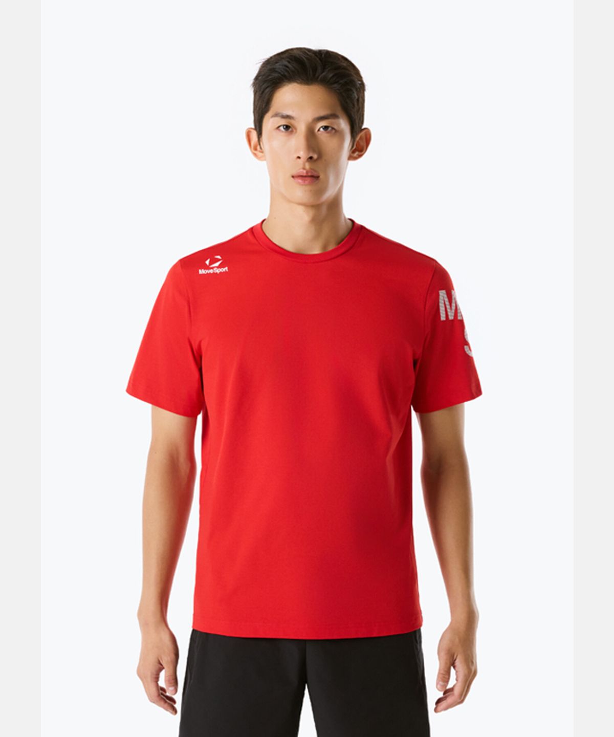 무브스포츠 바이 데상트(MOVESPORT BY DESCENTE) 숄더 워딩 그래픽 반팔 티셔츠 레드 VS121ETS15