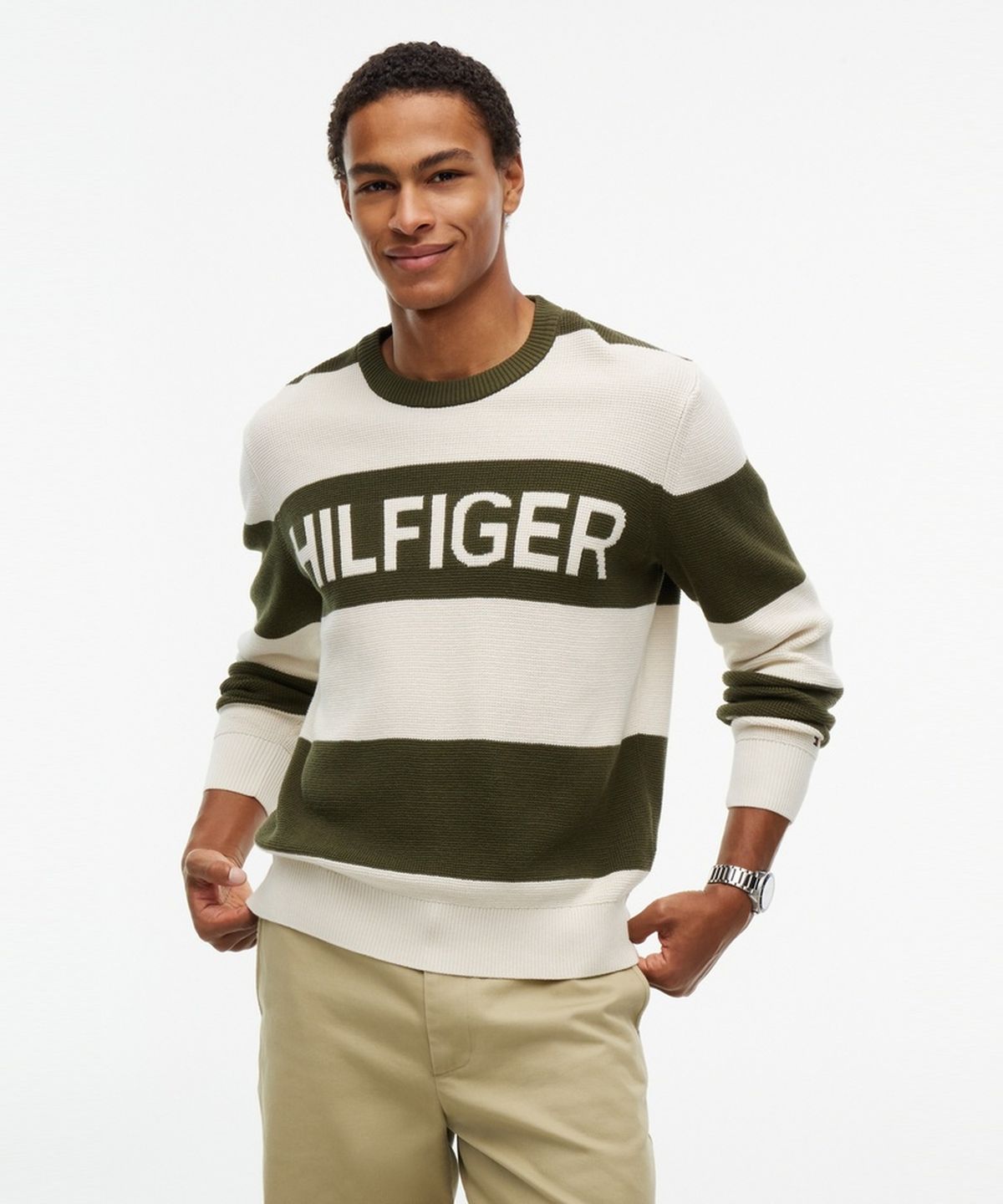 타미힐피거(TOMMY HILFIGER) 와플 코튼 그래픽 크루넥 스웨터 (T12G7KPO570MT10CD)
