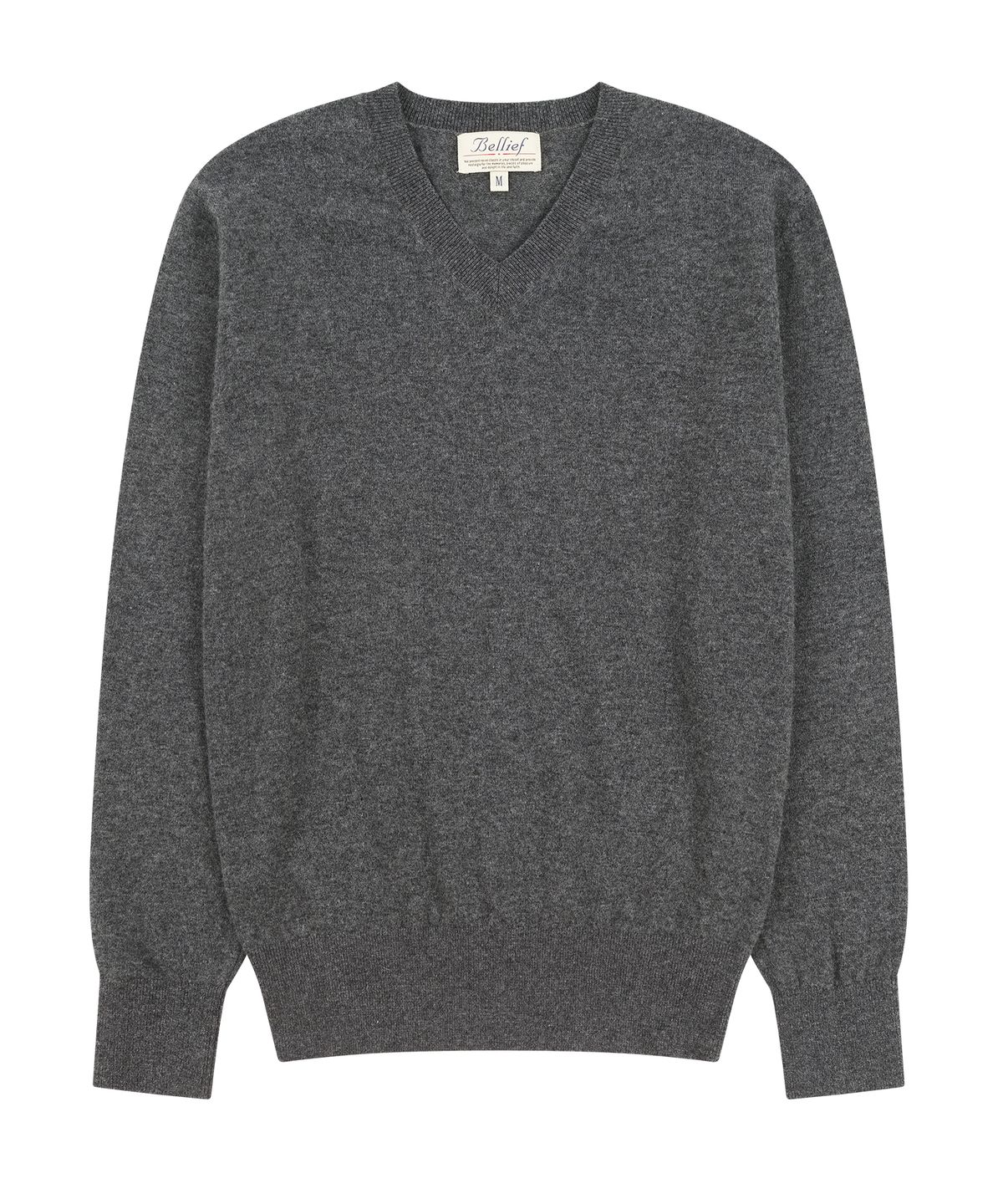 벨리프(BELLIEF) Essential Merino Wool Fine V-Neck Knit (Charcoal)