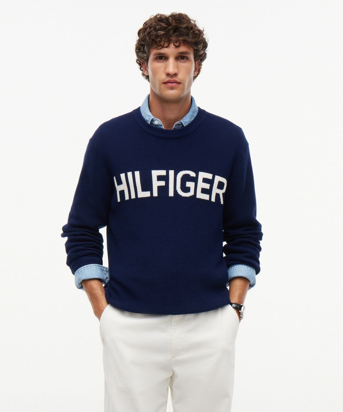 타미힐피거(TOMMY HILFIGER) 와플 코튼 그래픽 크루넥 스웨터 (T12G7KPO570MT1DCC)