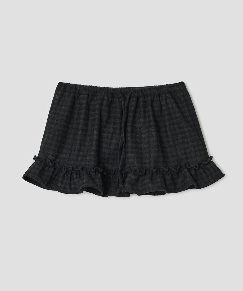Wool Ruffle Mini Skirt [Black]