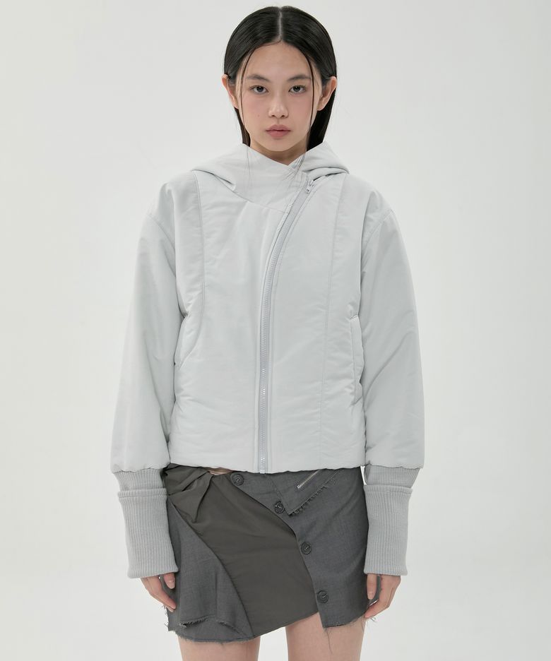 Hooded Asymmetrical Puffer Jacket (FL-053_Cloud White)