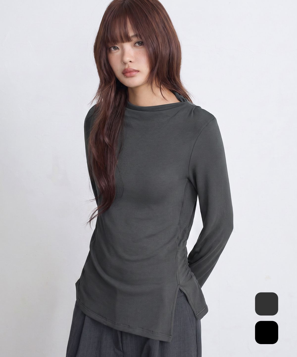 유젠(EUGGEN) 사이드 슬릿 플루이드 롱슬리브_2 COLOR