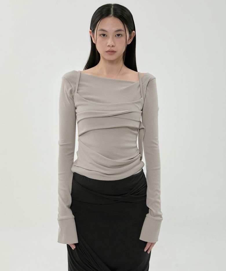 Layered Bustier Long Sleeve (FL-105_Ash Beige)
