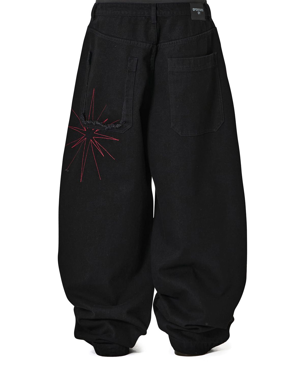 오픈야드(오와이)(OPENYARD(OY)) STARBURST RAW EDGE WIDE VOLUME PANTS - BLACK
