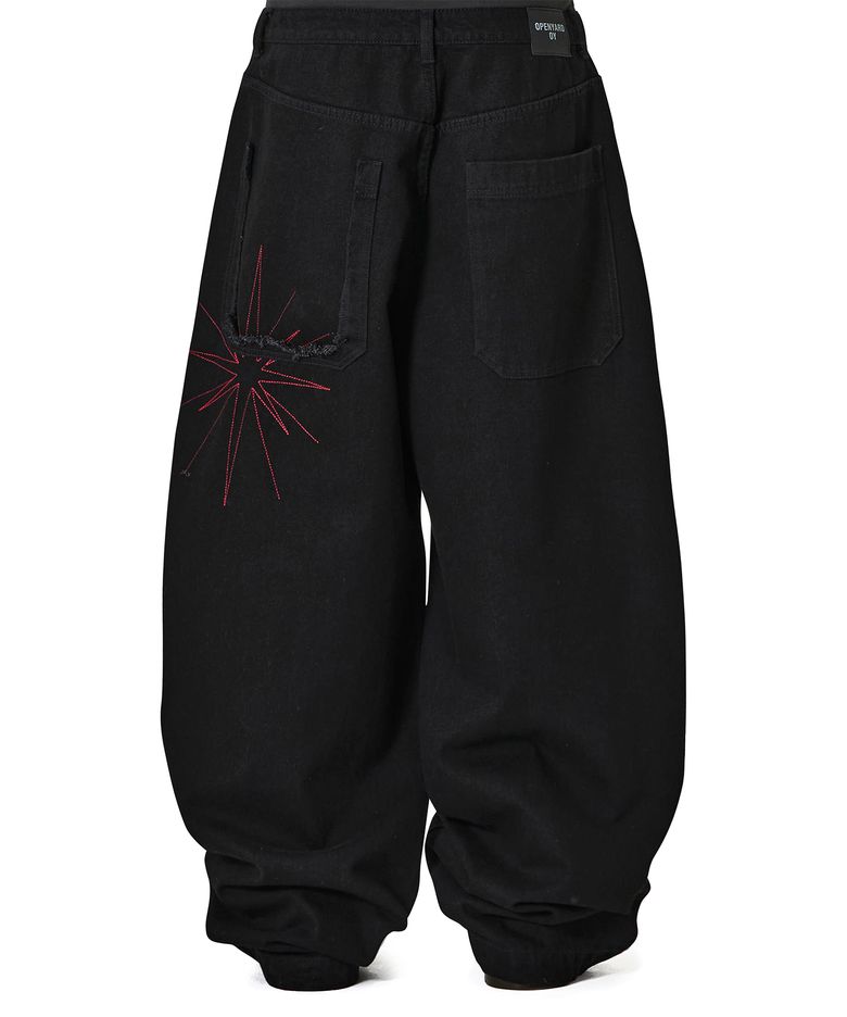 STARBURST RAW EDGE WIDE VOLUME PANTS - BLACK
