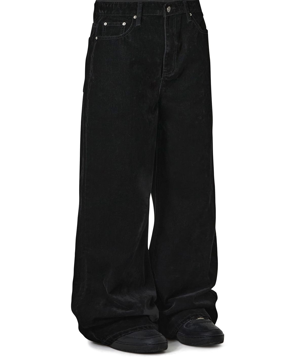 오픈야드(오와이)(OPENYARD(OY)) STITCHED VELVET WIDE HEM PANTS - BLACK