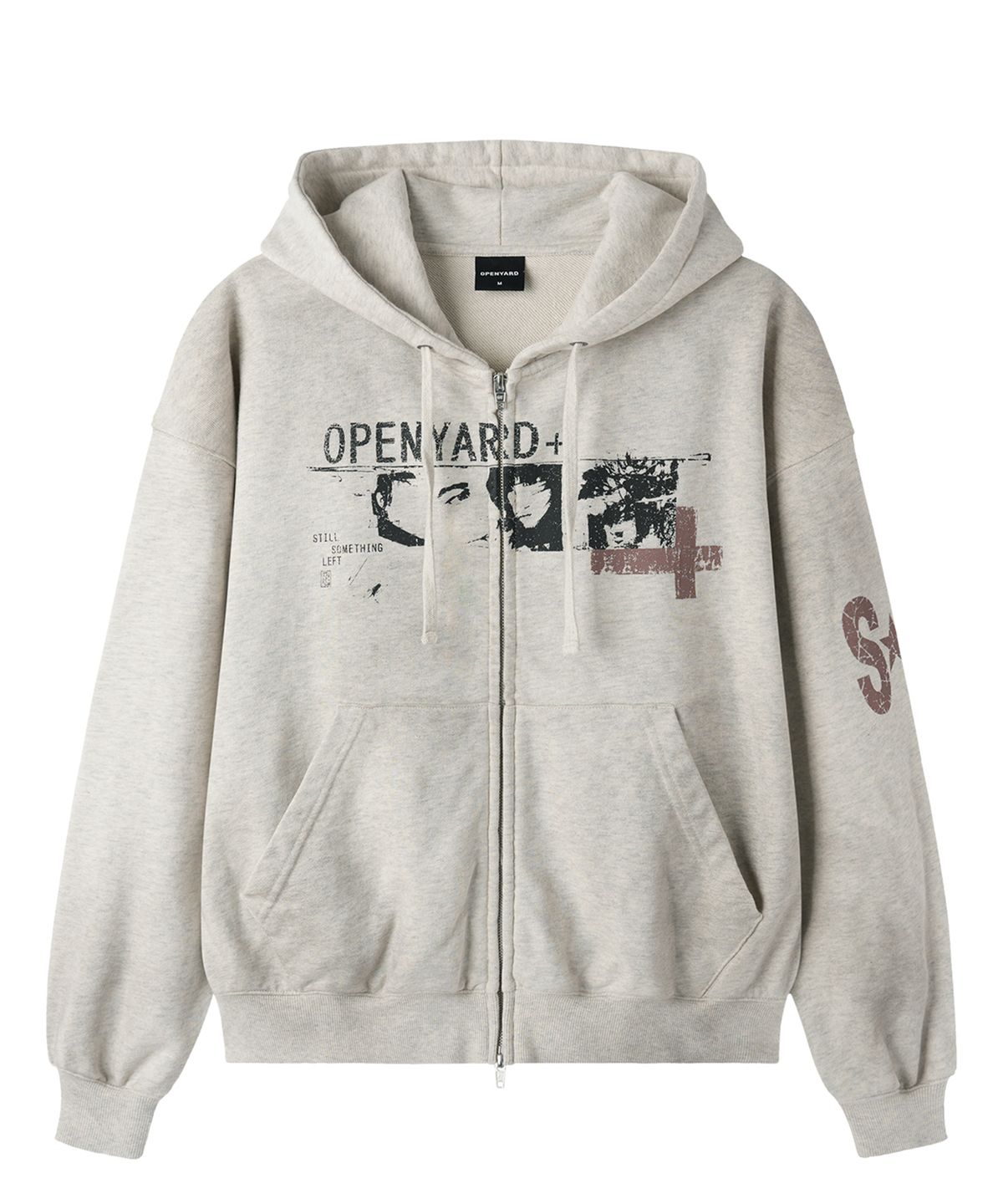 오픈야드(오와이)(OPENYARD(OY)) DISTRESSED COLLAGE WASHED HOODIE ZIP UP - OATMEAL