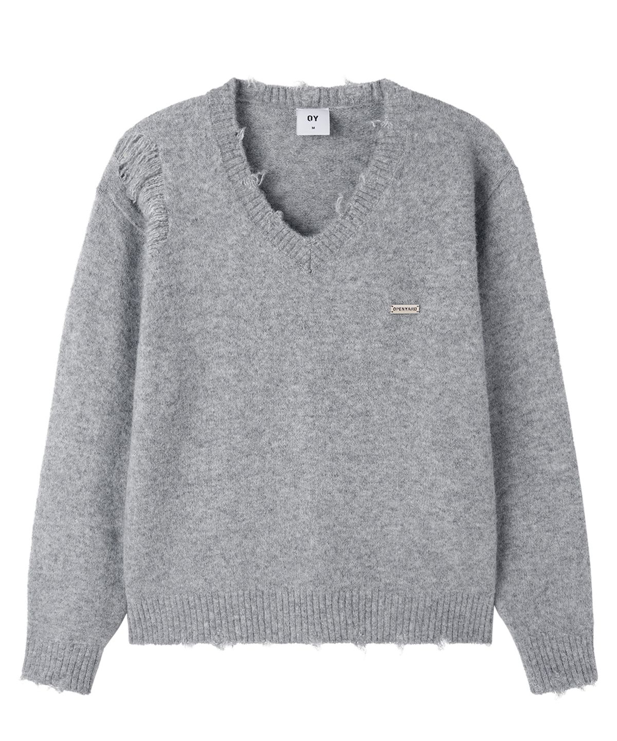 오픈야드(오와이)(OPENYARD(OY)) DISTRESSED V NECK KNIT - GREY