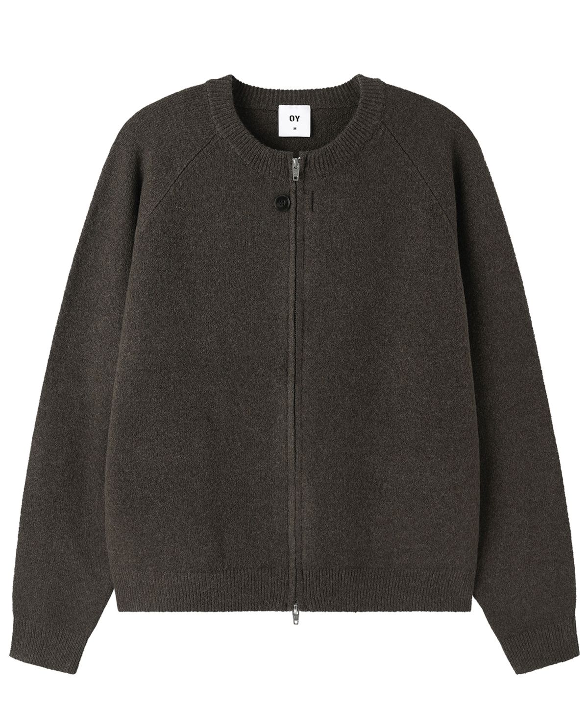 오픈야드(오와이)(OPENYARD(OY)) METAL LOGO ZIP CARDIGAN - DARK BROWN