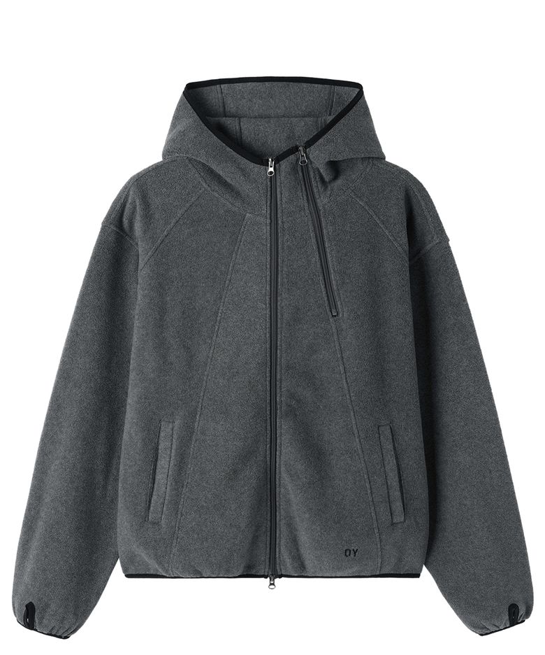 PANEL HOODED FLEECE JACKET - CHARCOAL