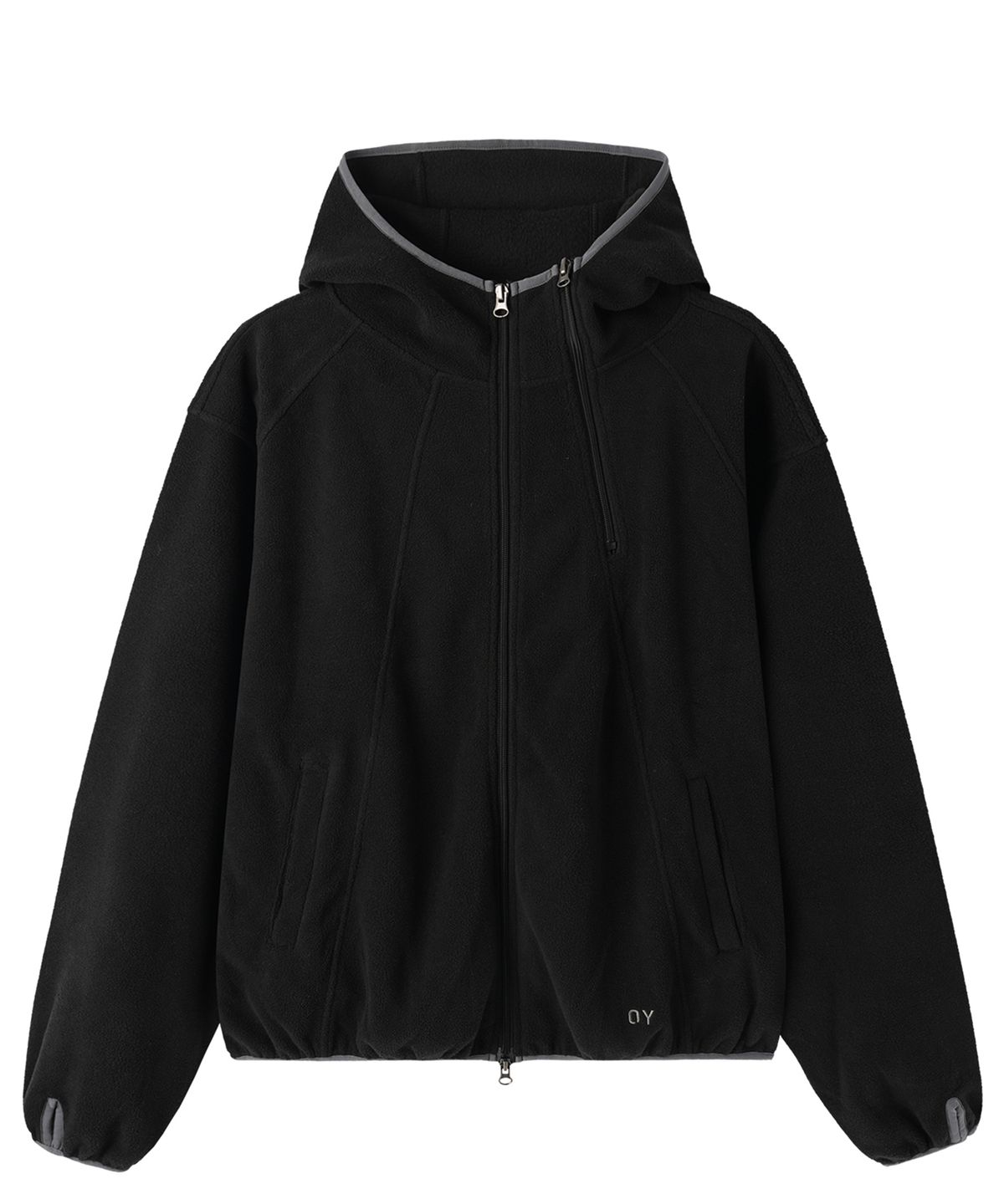 오픈야드(오와이)(OPENYARD(OY)) PANEL HOODED FLEECE JACKET - BLACK