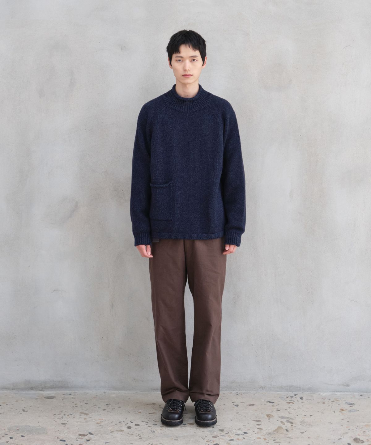 홀리선(HORLISUN) Fjord Roll Neck Pocket Knit Melange Navy