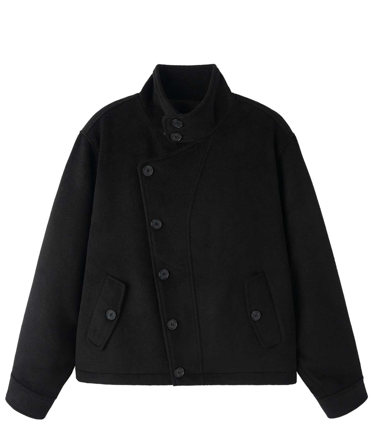 오픈야드(오와이)(OPENYARD(OY)) WRAP SHORT COAT - BLACK