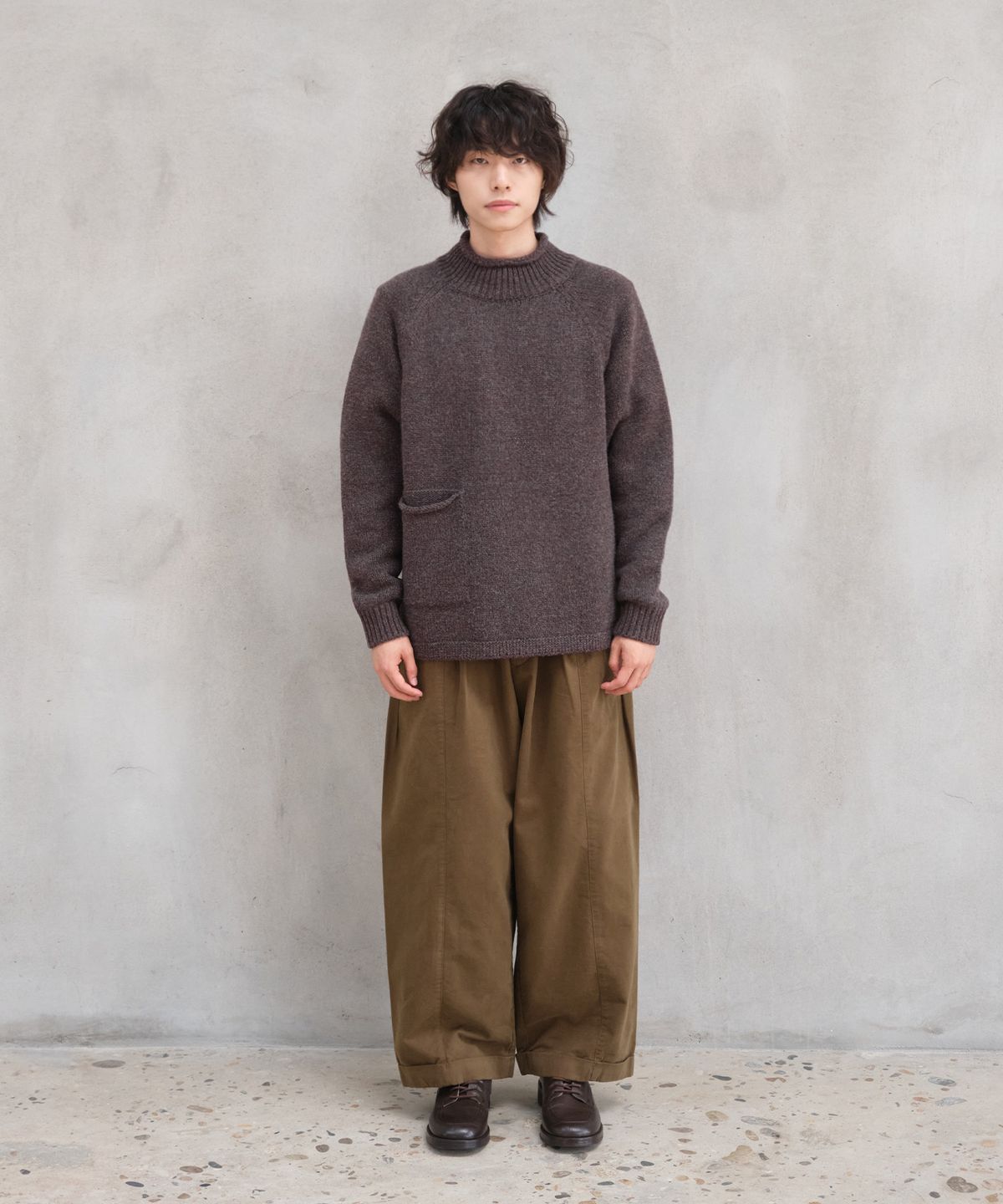 홀리선(HORLISUN) Fjord Roll Neck Pocket Knit Melange Brown