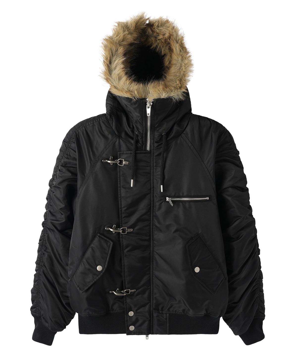 오픈야드(오와이)(OPENYARD(OY)) LOCK IN HOODED BOMBER JACKET - BLACK