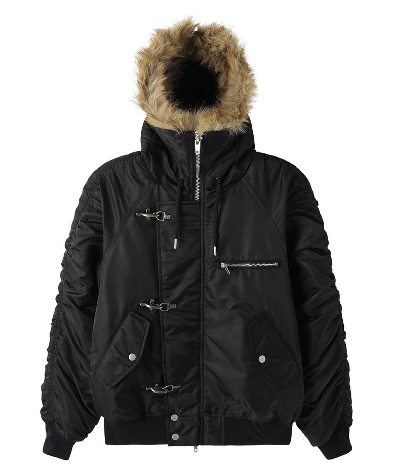 LOCK IN HOODED BOMBER JACKET - BLACK