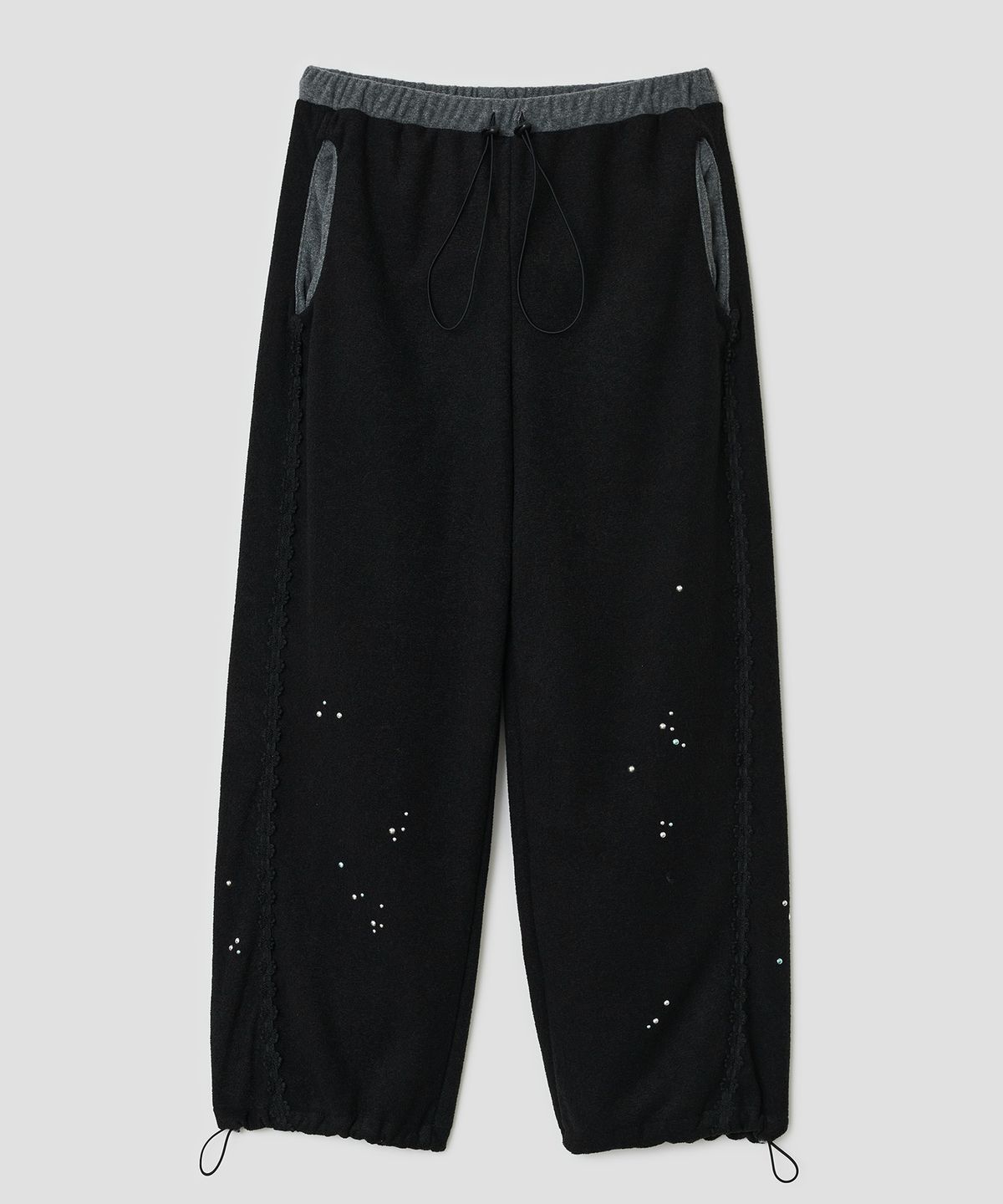 타입서비스(TYPESERVICE) Lace Trim Hotfix Fleece Pants [Black]