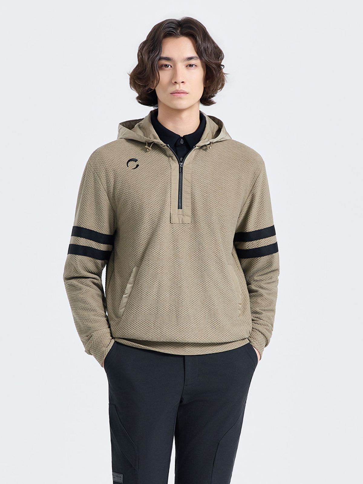 챌린저(CHALLENGER) 남성 허니콤 방풍 후드 반집업 긴팔 티셔츠 베이지