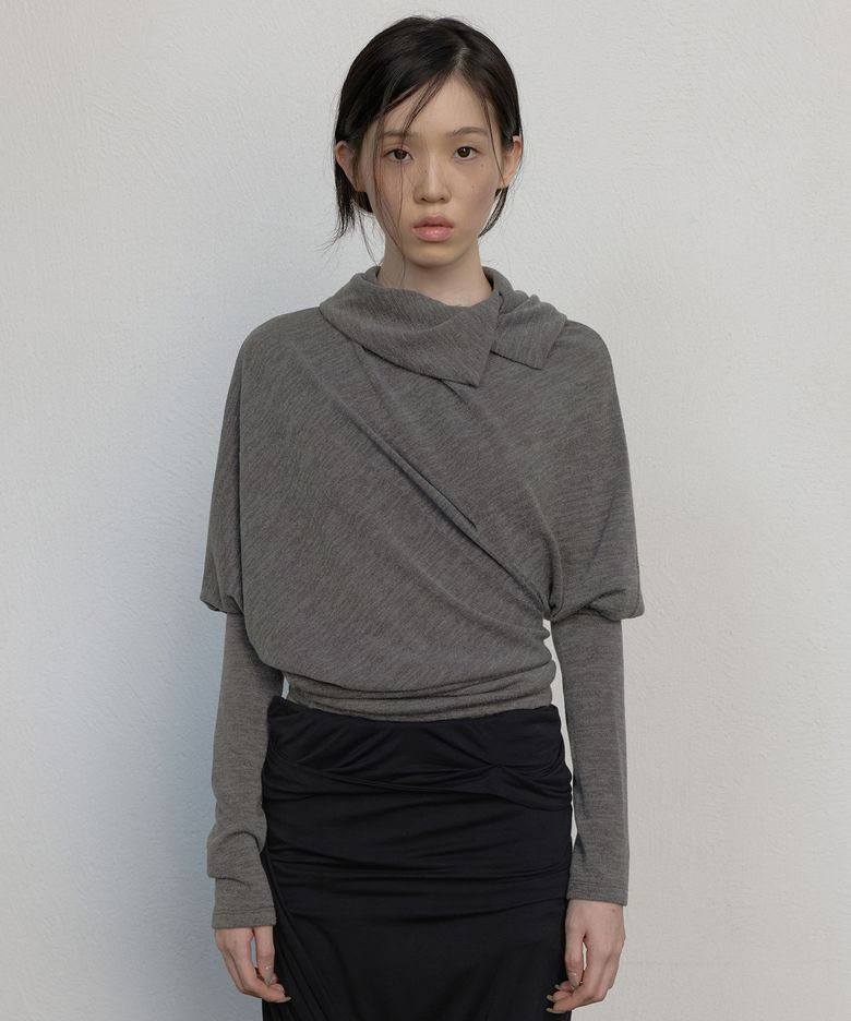 Knit Asymmetrical Long Sleeve (FL-193_Ash Brown)