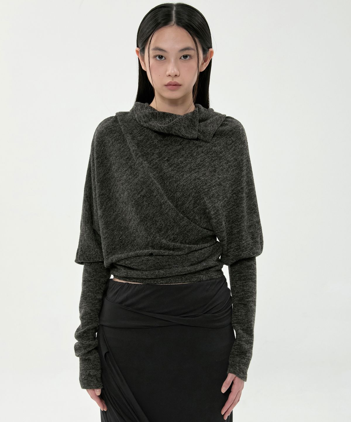 플레어업(FLAREUP) Knit Asymmetrical Long Sleeve (FL-193_Charcoal Melange)