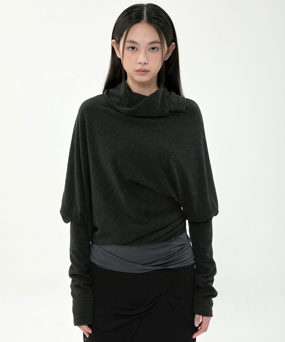 플레어업(FLAREUP) Knit Asymmetrical Long Sleeve (FL-193_Black)